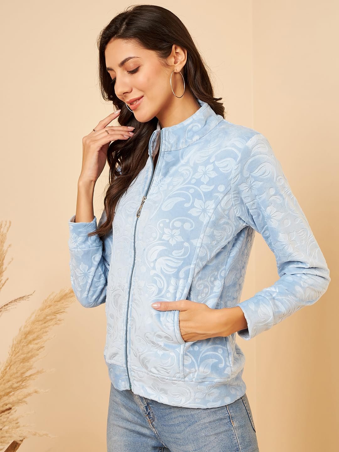 Modeve Floral Printed Stand Collar Lightweight Tailored Jacket - Image 3