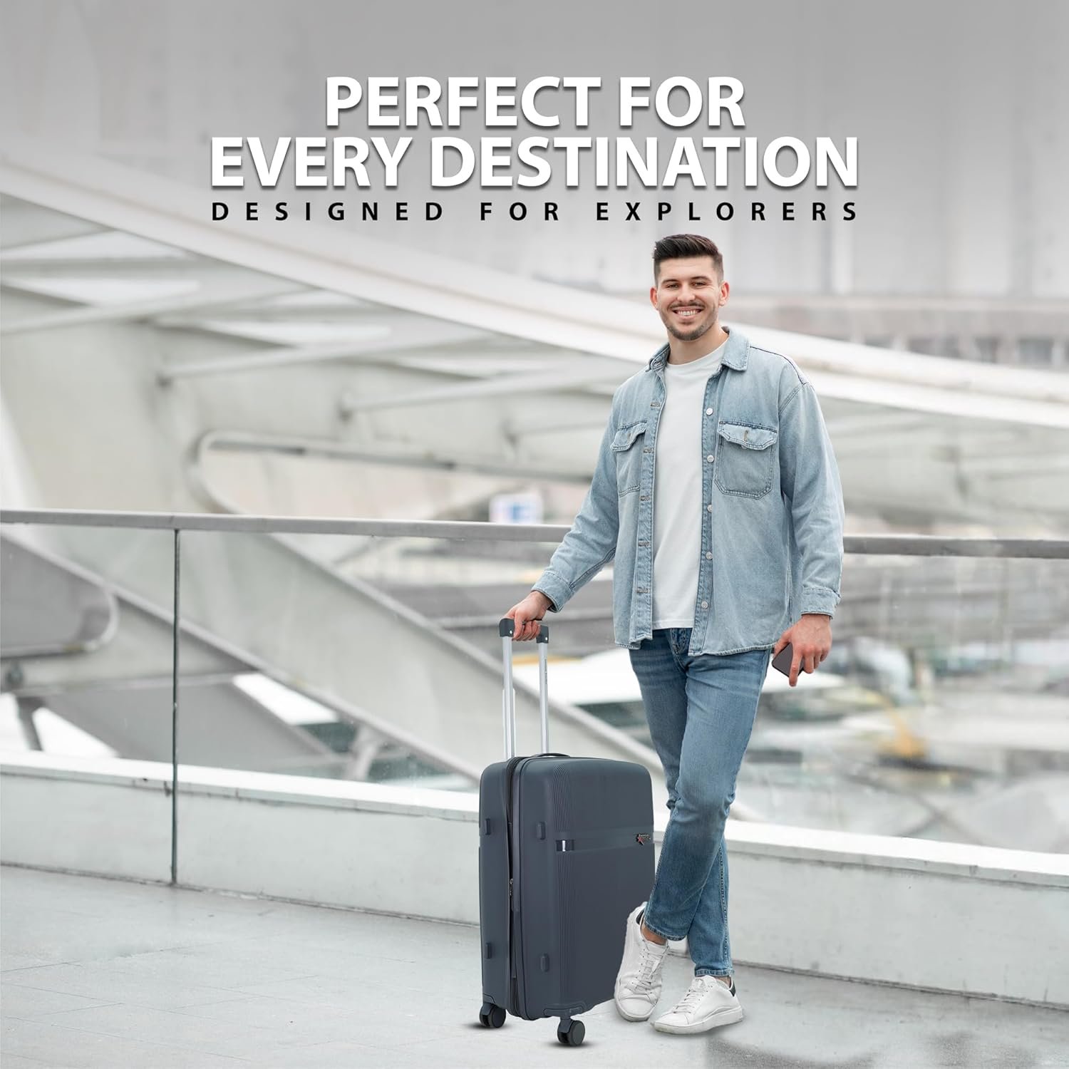 AMERICAN TRAVELLER Touris Fly Luggage Trolley Bag | Suitcase for Travel | Lightweight | Durable Polypropylene Hard Shell | 360° Spinner Wheels | TSA-Type Lock (28, Dark Grey) - Image 4