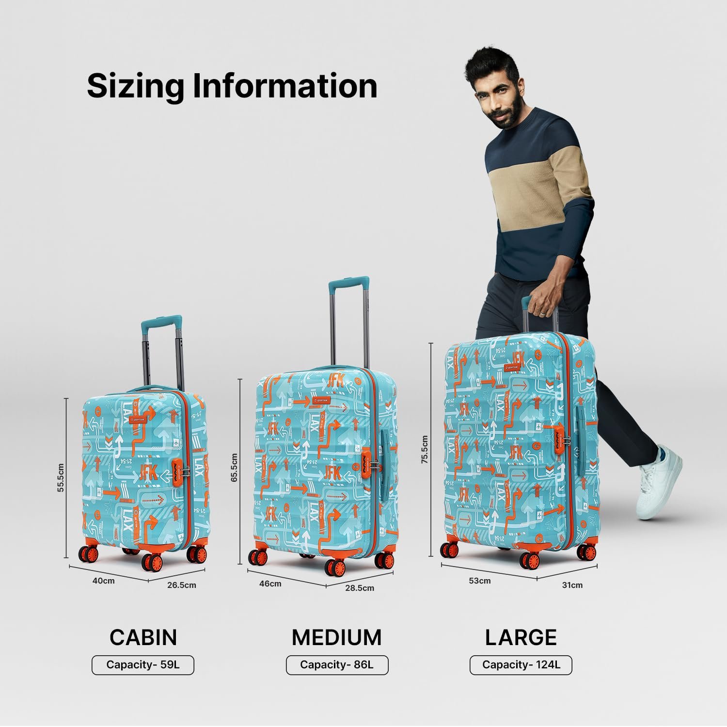 uppercase JFK (Small) 56cms | Hardsided Cabin Trolley Bag for Travel |Eco Polycarbonate Printed Luggage |Combination Lock|8 Spinner Wheel Trolley Bag |Suitcase for Men & Women |(Teal Blue) - Image 6