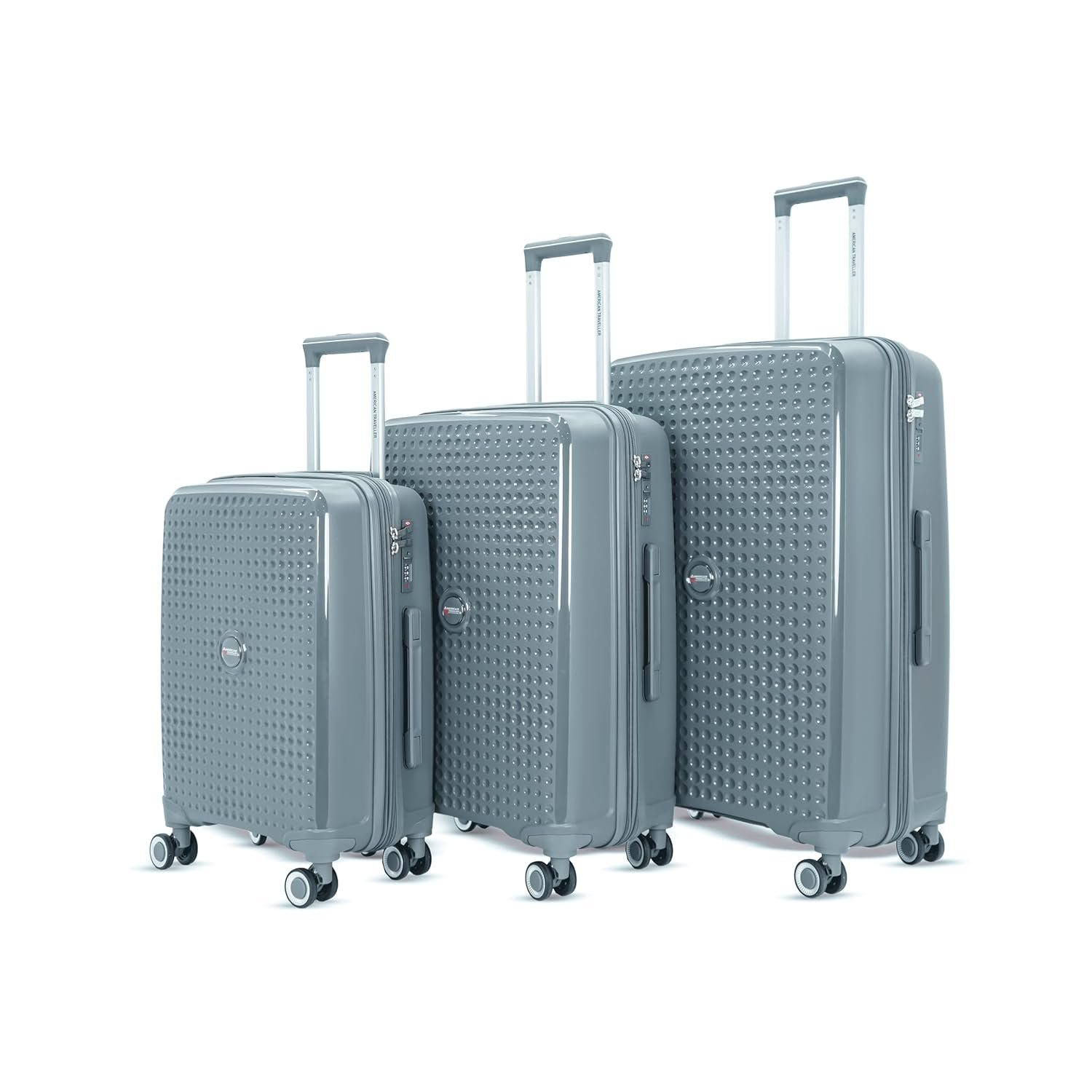 American Traveller Tourispro 2.0 Trolley Bags Lightweight Set of 3 Large and Expandable Suitcase Hardshell Polypropylene Travel Luggage Bag with TSA Type Lock & 8 Disc Wheels. (3, Charcoal Gray)