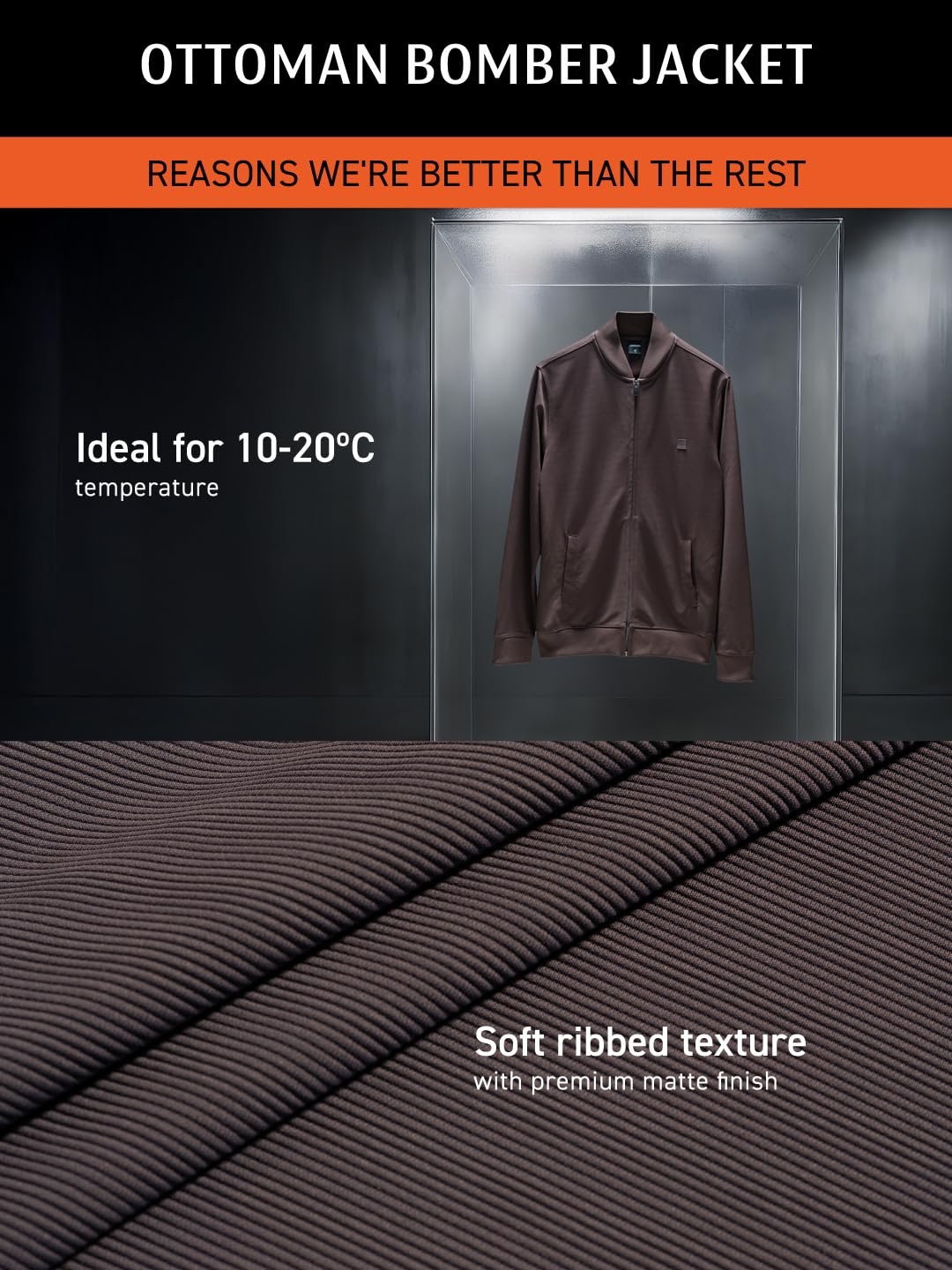 DAMENSCH Winter Jacket For Men, Textured Zipper Sweatshirt For Man, Shape and Colour Retaining ReNEWd Ottoman Zip Bomber Jacket - Image 3