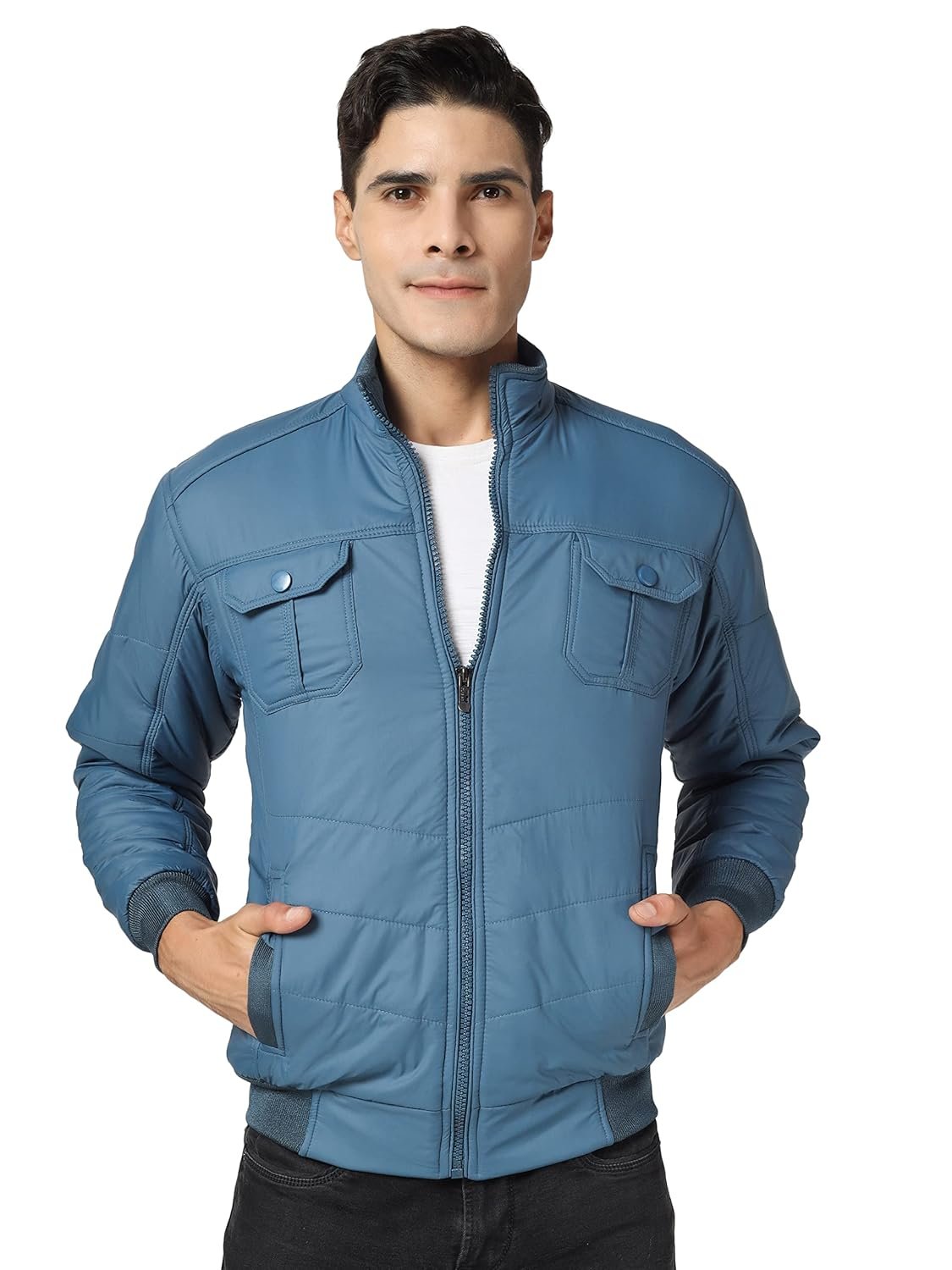 TrapNation Men's Solid Regular Jacket Jerkin Storm