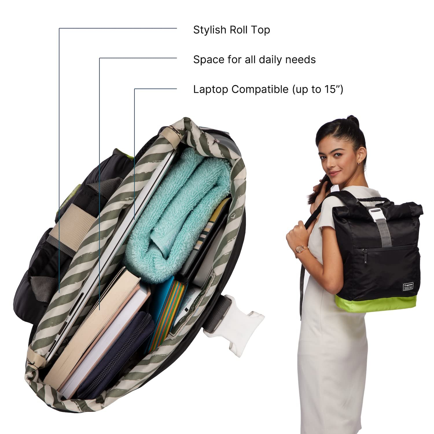 uppercase 14 Ltrs Medium (14.6 Inch) Laptop Backpack 2100EBP1 Roll Top Office College 3x More Water Repellent Sustainable Bags With Rainproof Zippers For Unisex - Image 3