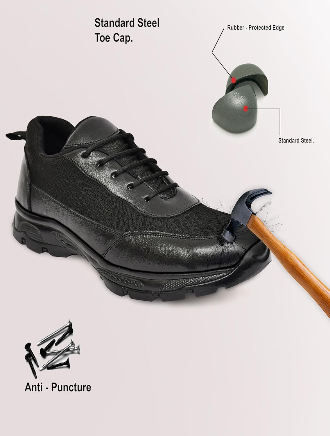 Lightwieght Safety Shoes For Men; Heavyduty Shoes For Industries; Steel Toe Safety Shoes; Comfortable And Durable Sports Look Safety Shoes For Industires & Construction & Office, Black, 8 - Image 7