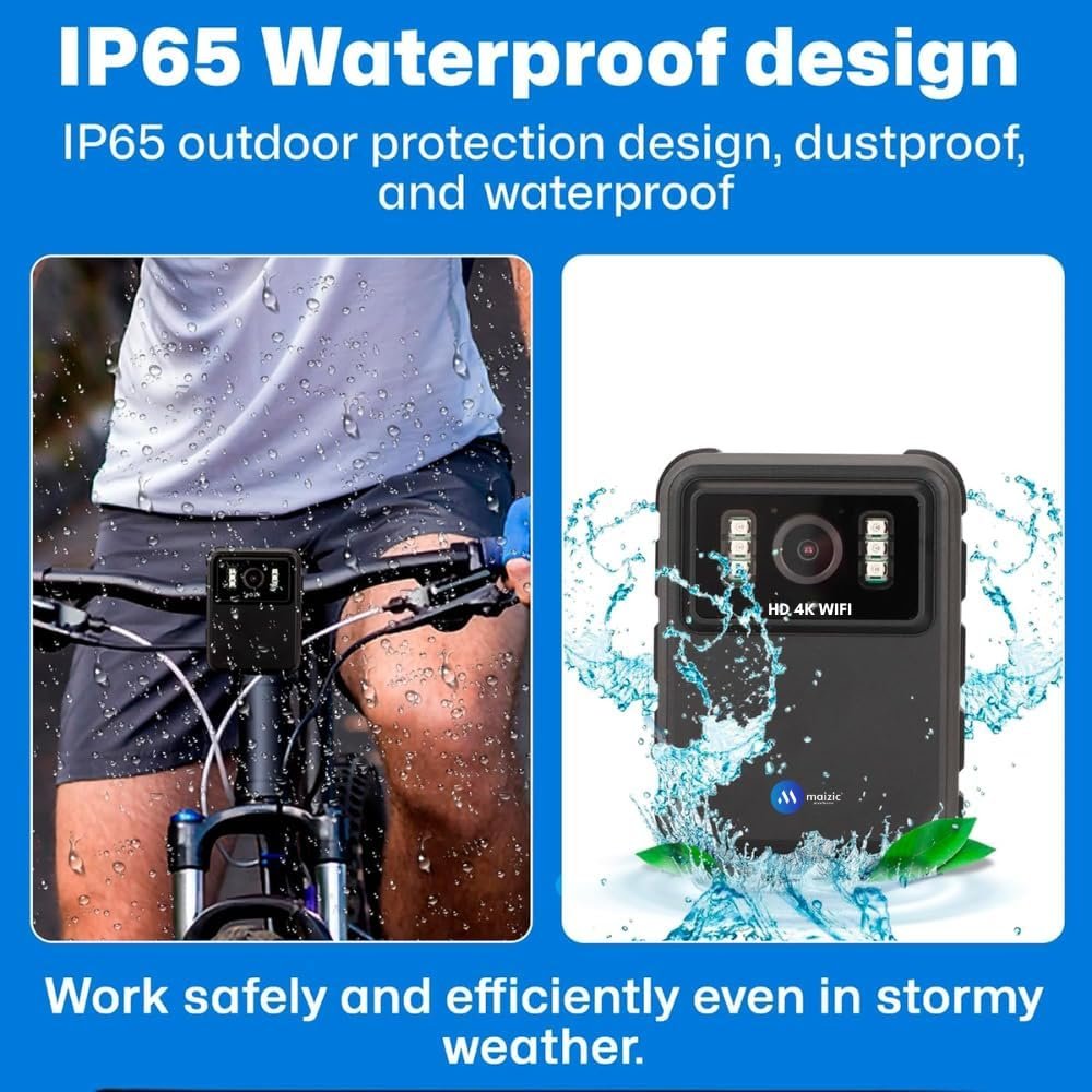 Maizic Smarthome 4K HD WiFi Clip-Cam Body Camera – 128GB, Mobile Wireless, Night Vision, 150° Wide Angle, IP65 Waterproof, Audio/Video Recording for Security, Law Enforcement & Personal Use - Image 6