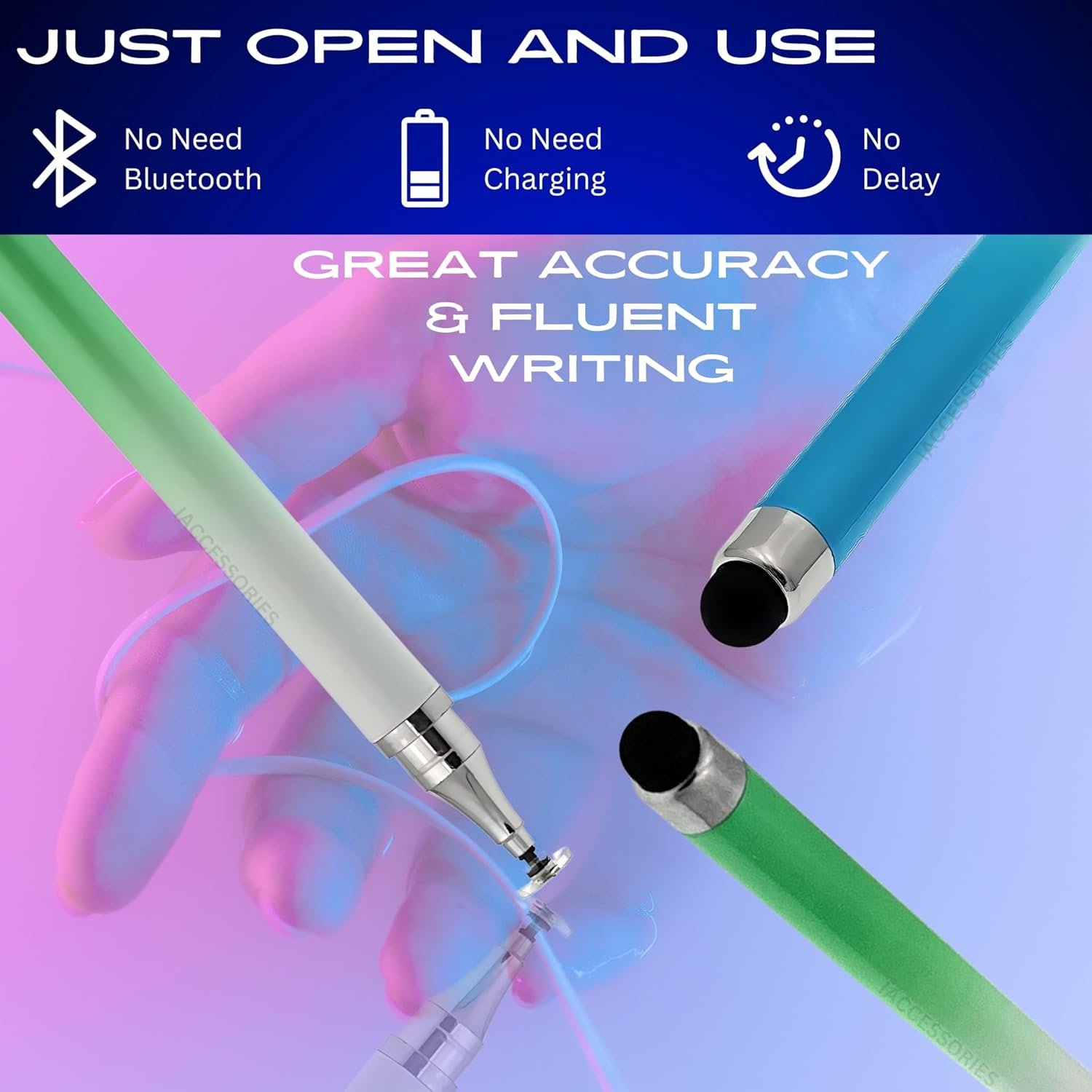 Dual-Sided Universal Stylus Pen Compatible with All Touch Screens Devices, iOS, Android Mobile Phones, Tablets - Pack of 2 (Green | Blue) - Image 2