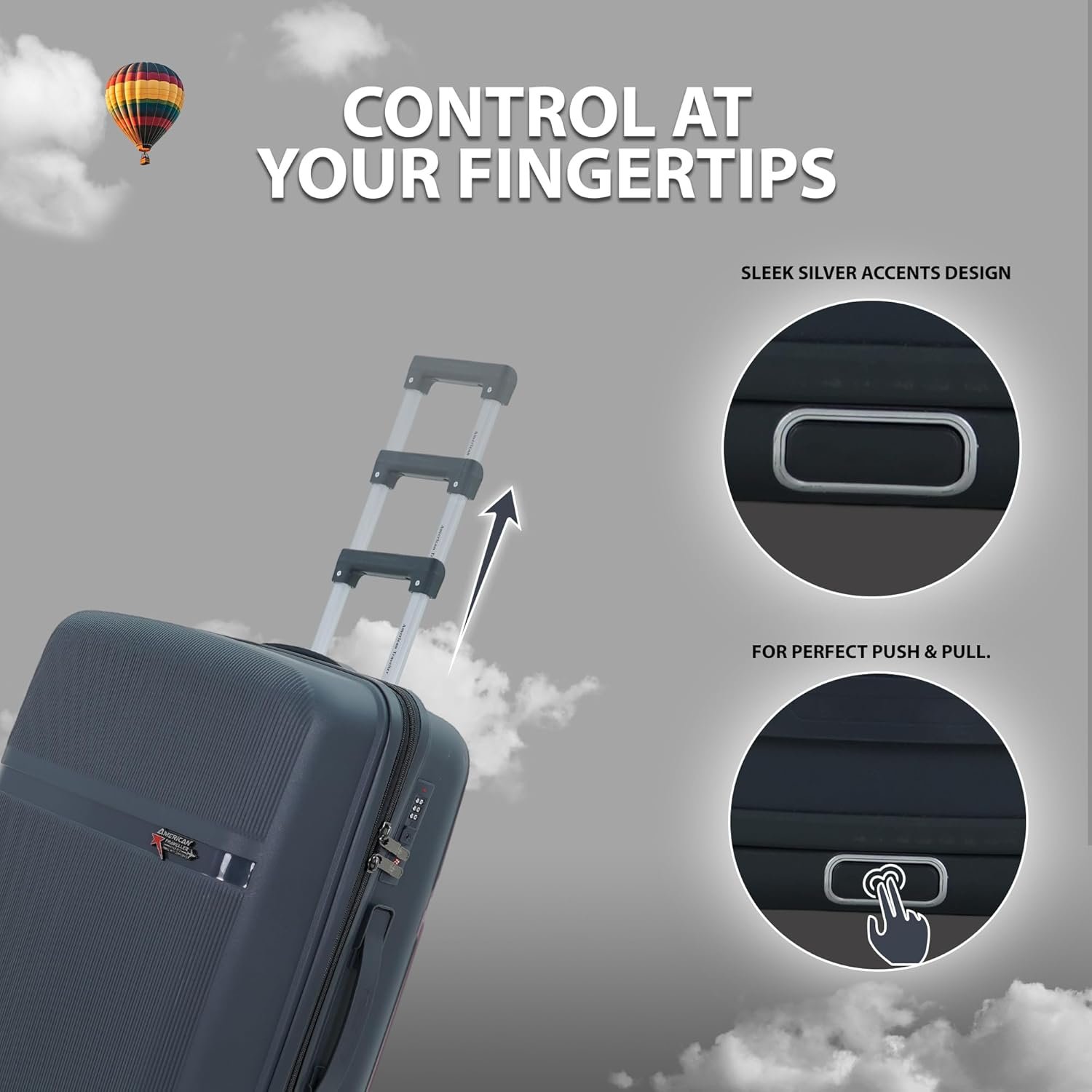 AMERICAN TRAVELLER Touris Fly Luggage Trolley Bag | Suitcase for Travel | Lightweight | Durable Polypropylene Hard Shell | 360° Spinner Wheels | TSA-Type Lock (28, Dark Grey) - Image 8