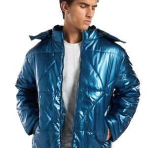 Bewakoof Men’s Nylon Oversized Fit Hooded Puffer Jacket | Jacket for Men Winter Wear