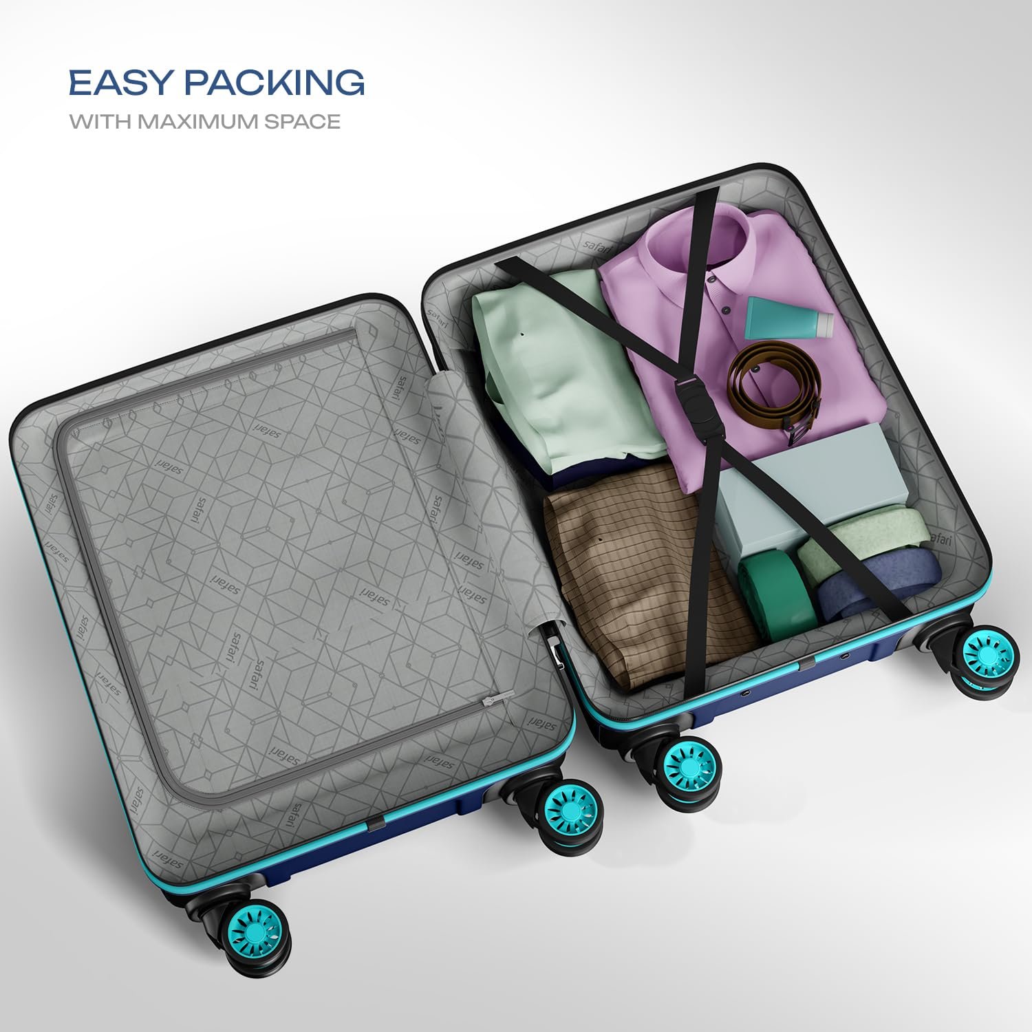 Safari Pentagon Pro 8 Wheels 55Cm Cabin Trolley Bag Hard Case Polypropylene, 360º Wheeling Carry on Luggage for Men & Women, Travel Bag, Suitcase for Travel, Trolley Bags for Travel, Navy - Image 5