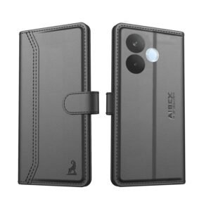 AIBEX ® Compatible for Oppo A5 Pro 5G Flip Cover Leather Finish with Magnatic Closure | Inside TPU with Card Pockets | Wallet Stand | Complete Protection Flip Case -Black