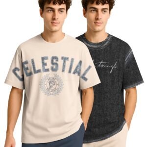 BULLMER Trendy Half Sleeve Oversized Cotton Blend Crew Neck Tshirt for Men – Pack of 2