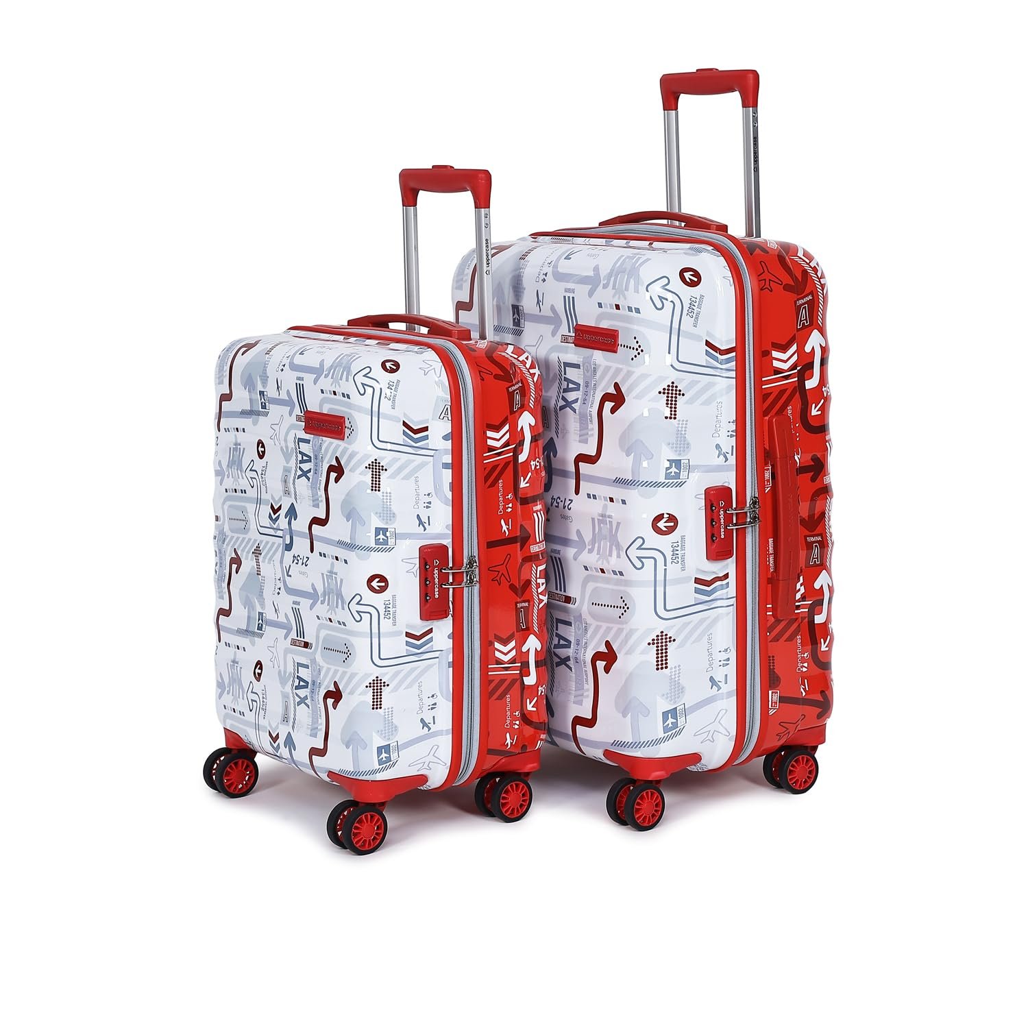 uppercase Polyester Jfk Duo|Inline Trolley Bag Set Of 2 (Small,Medium)|Hardshellsided Luggage|8 Wheel Cabin&Check-In Inline Trolley Bag|Combination Lock|Suitcase For Unisex|(White&Red),H-65.5 cms