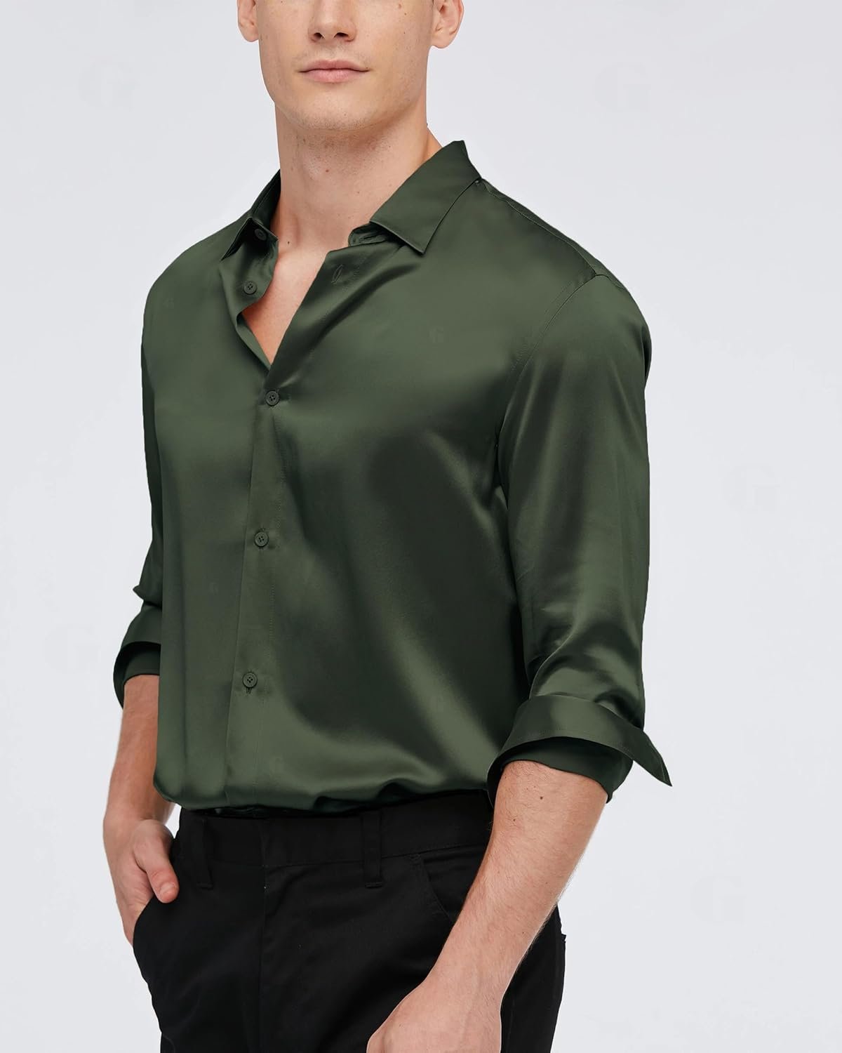 GRADUAL Satin Mens Dress Shirts Long Sleeve Formal Casual Business Shirts for Men Suit Shirt Button Down Regular Fit Party Wedding Stylish Shirt for Men - Image 3