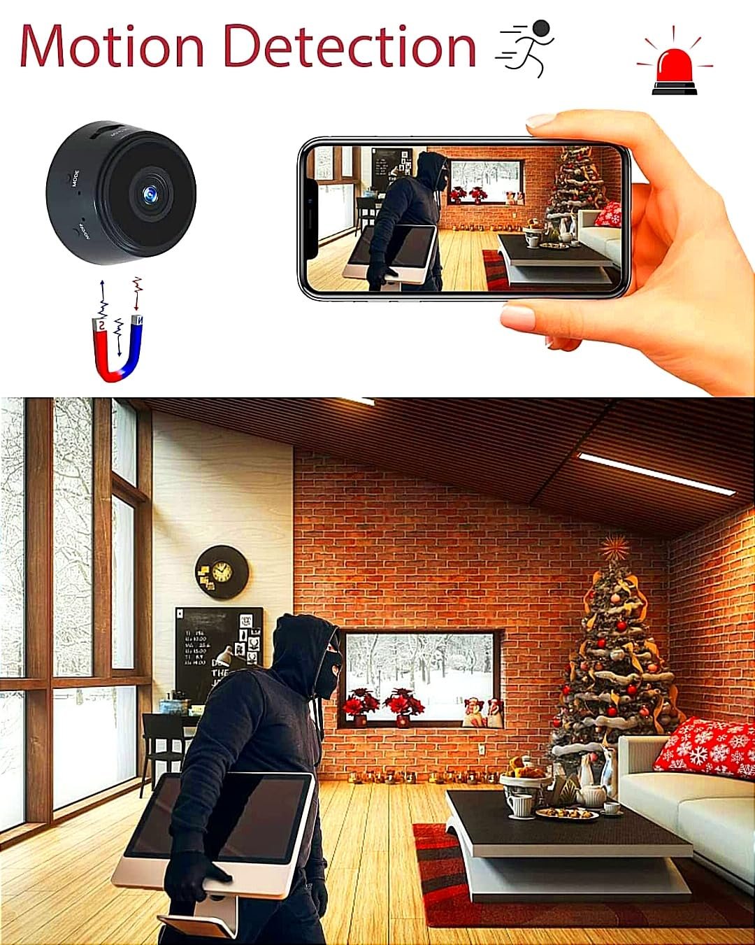 SUR WiFi Spy Camera Hidden for Home Outdoor High HD Focus Spy Magnet Mini Live Stream Night Vision IP Wireless 1080P Audio Video Hidden Indoor Nanny Camera for Home Offices Security Multicolor. - Image 9