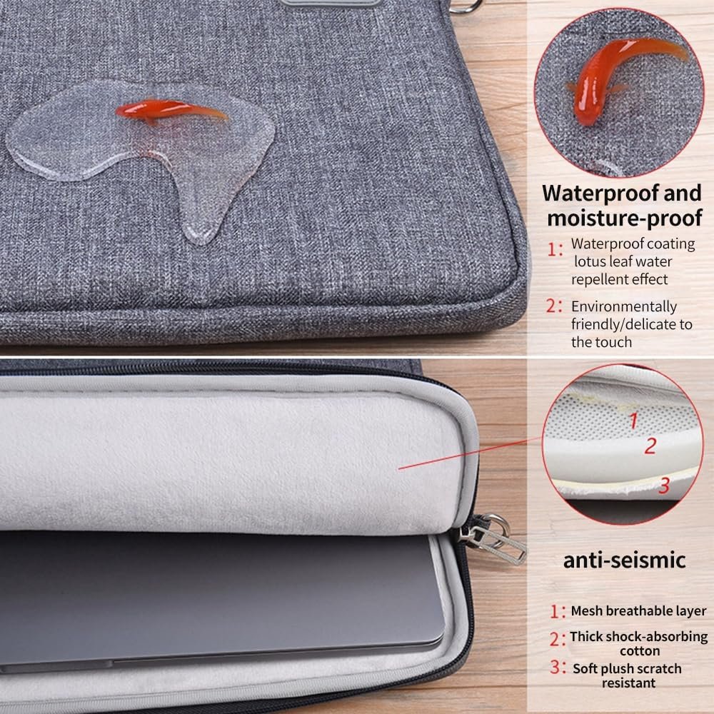 MOCA Laptop Bag Carrying Case 15.6 Inch with Shoulder Strap, Slim Computer Sleeve Cover Compatible with MacBook Pro 15/16, 15-16 Inch HP Acer Dell Lenovo ASUS Laptop-Grey - Image 2
