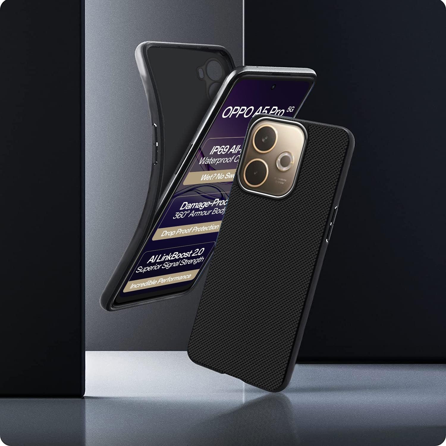 SHINESTAR Soft Silicone Back Case for Oppo A5 Pro 5G | Shockproof Air Dotted Design | Anti-Fingerprint Matte Texture | Full Camera & Corner Protection - Black - Image 3