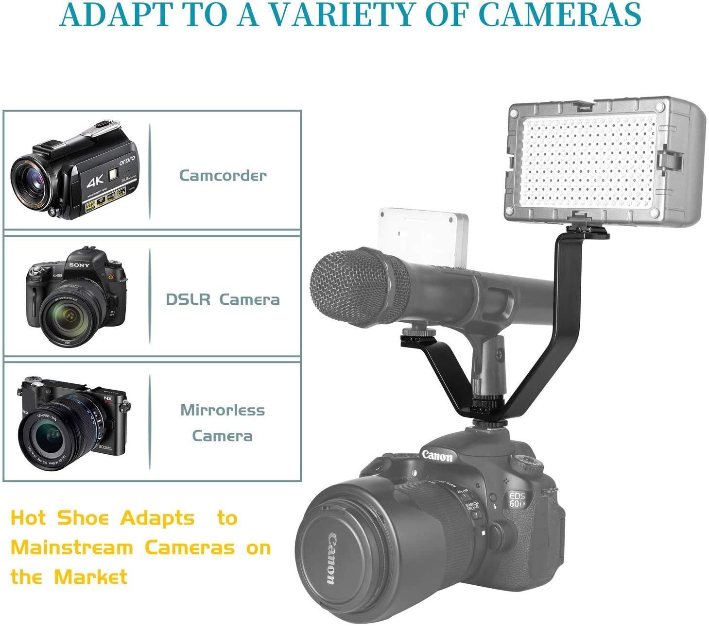 SHOPEE V-Shape Triple Universal Tri hot Shoe Adapter Bracket, Camera Photography Accessories, Can be Used for Flash, Microphone, Camera, LED Video Light - Image 2