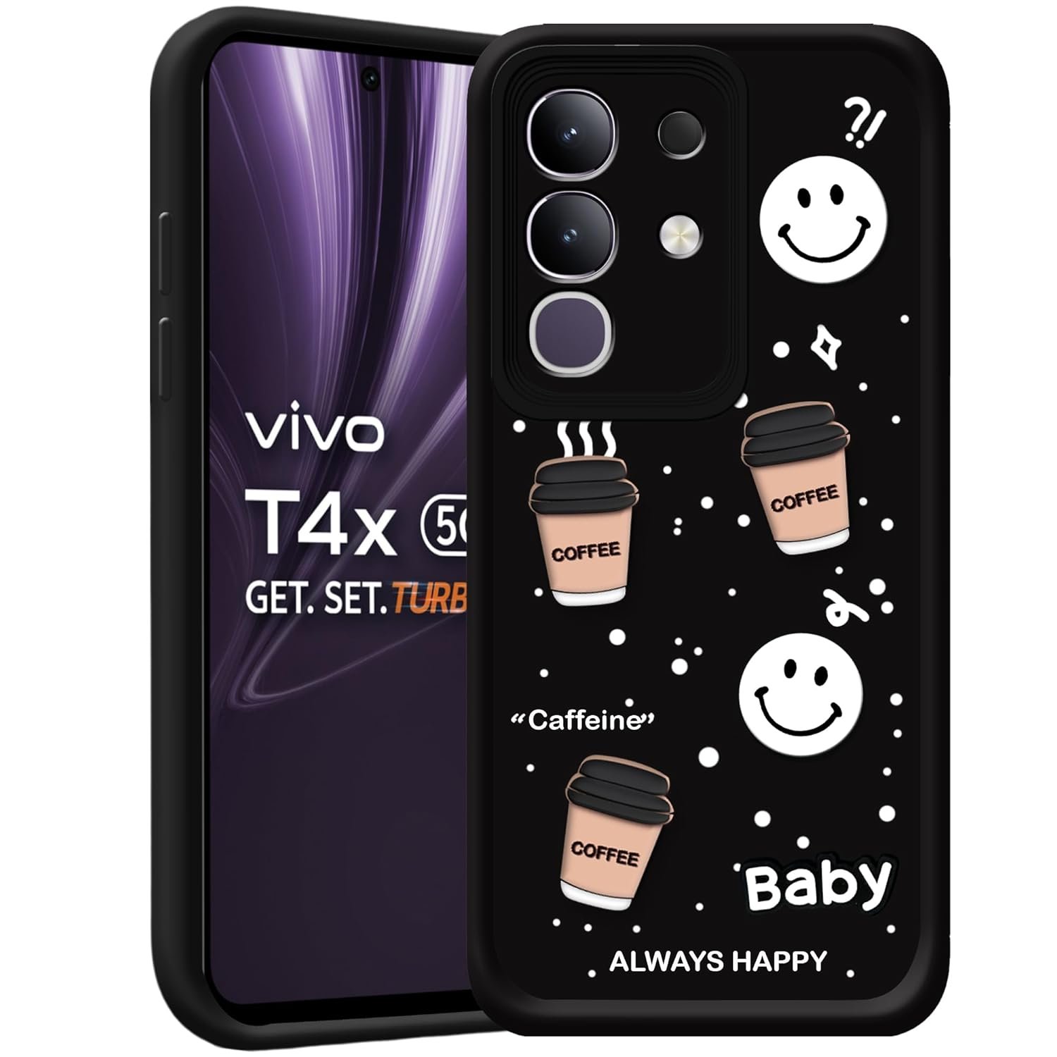 amazon basics Back Case Cover Compatible for Vivo T4X 5G | Cute Fun Cartoon 3D Ball | Coffee Silicone Case | Camera Protection | Body Protection | Shock Proof | Color Black