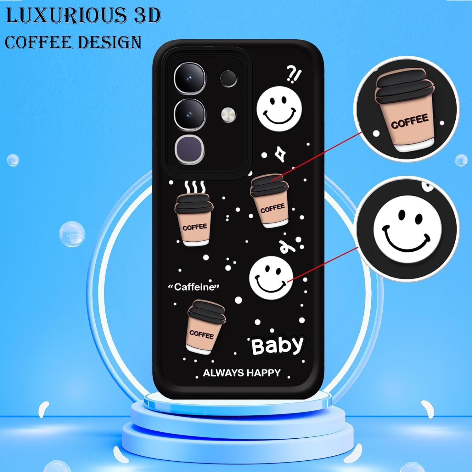 amazon basics Back Case Cover Compatible for Vivo T4X 5G | Cute Fun Cartoon 3D Ball | Coffee Silicone Case | Camera Protection | Body Protection | Shock Proof | Color Black - Image 3