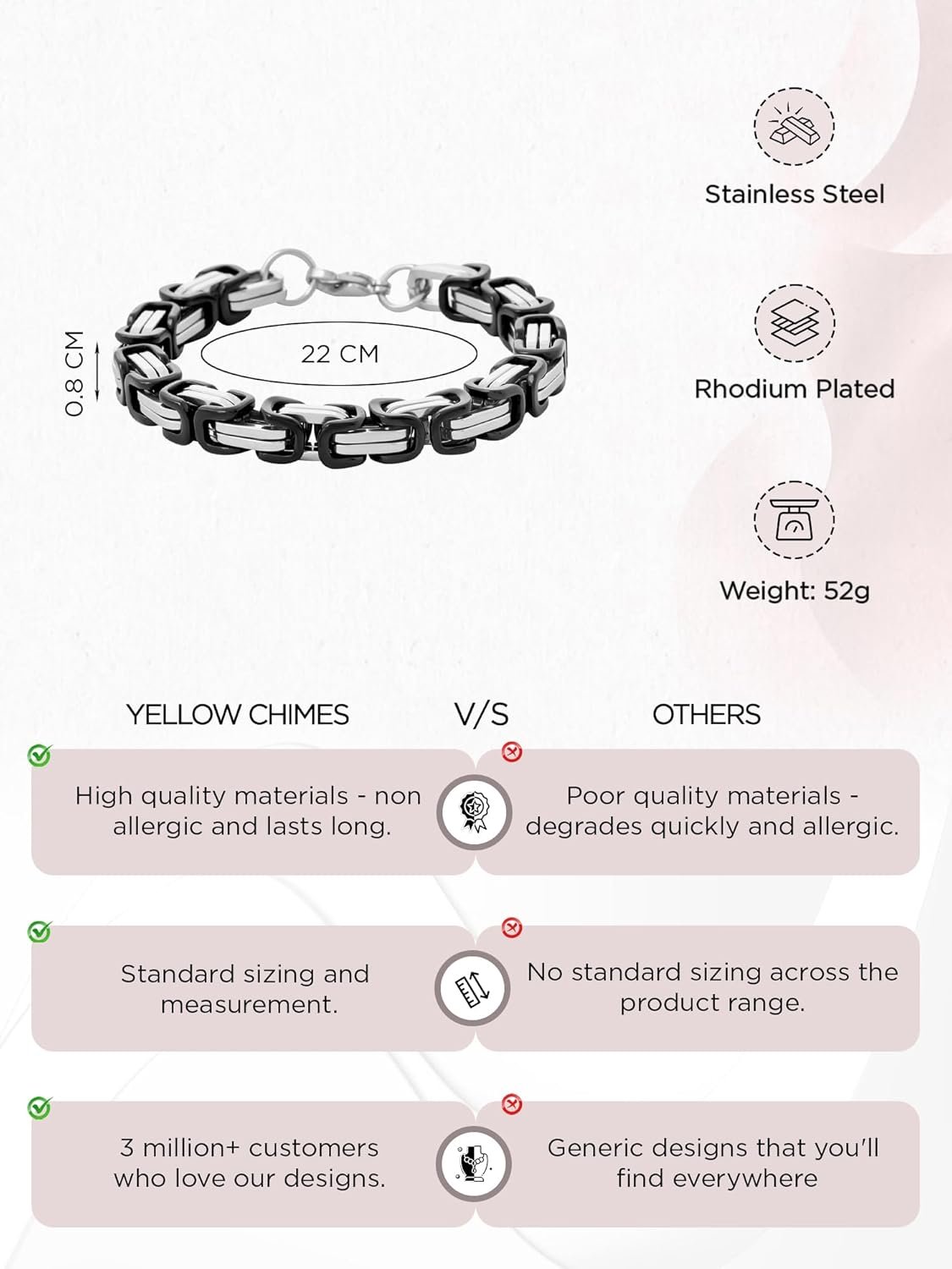 Yellow Chimes Bracelets for Men and Boys Fashion Bracelet for Men |Silver Toned Durable Stainless Steel Chain Bracelet for Men | Birthday Gift for Men and Boys Anniversary Gift for Husband - Image 5