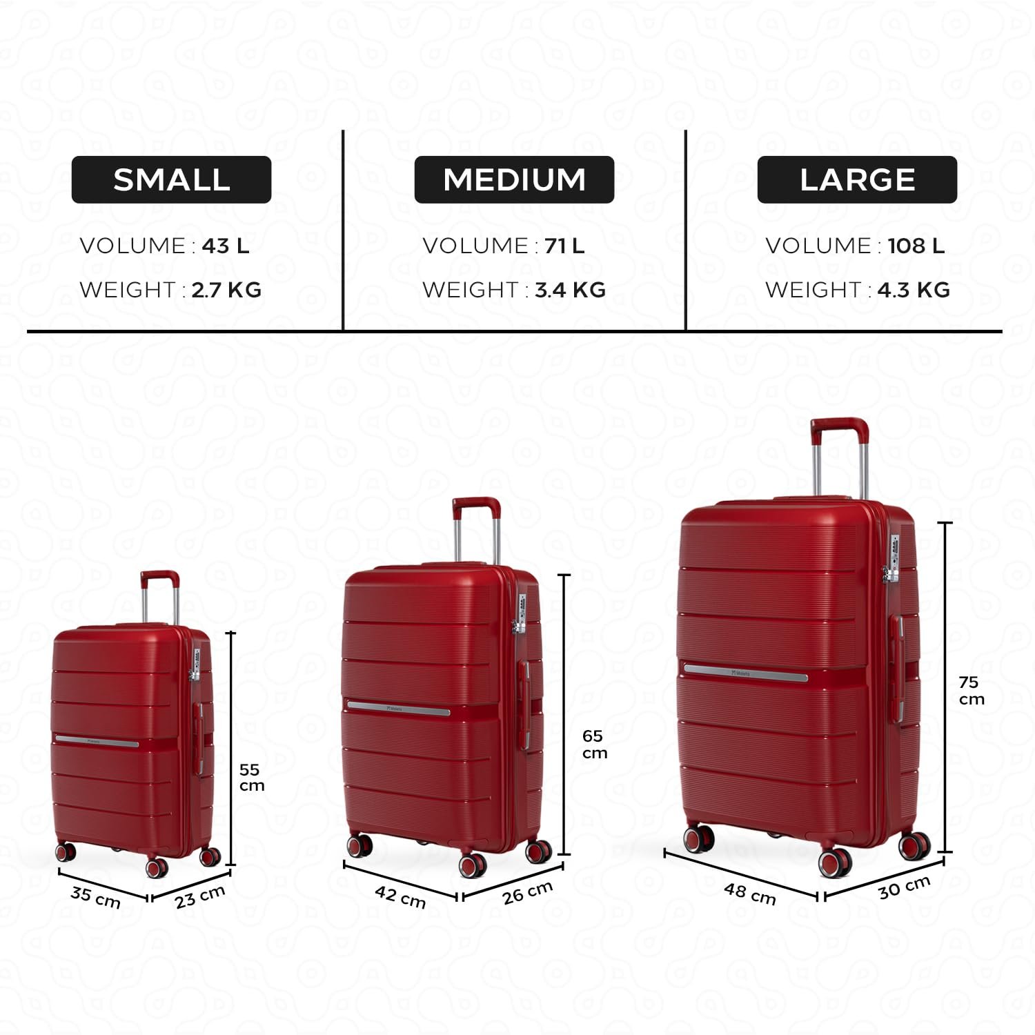 Maleta Pearl Set | Hardcase Luggage, TSA Lock| Trolley Bags for Travel | Luggage Bags for Travel | Suitcase (Set of 3 (Small+Medium+Large), Red) - Image 5