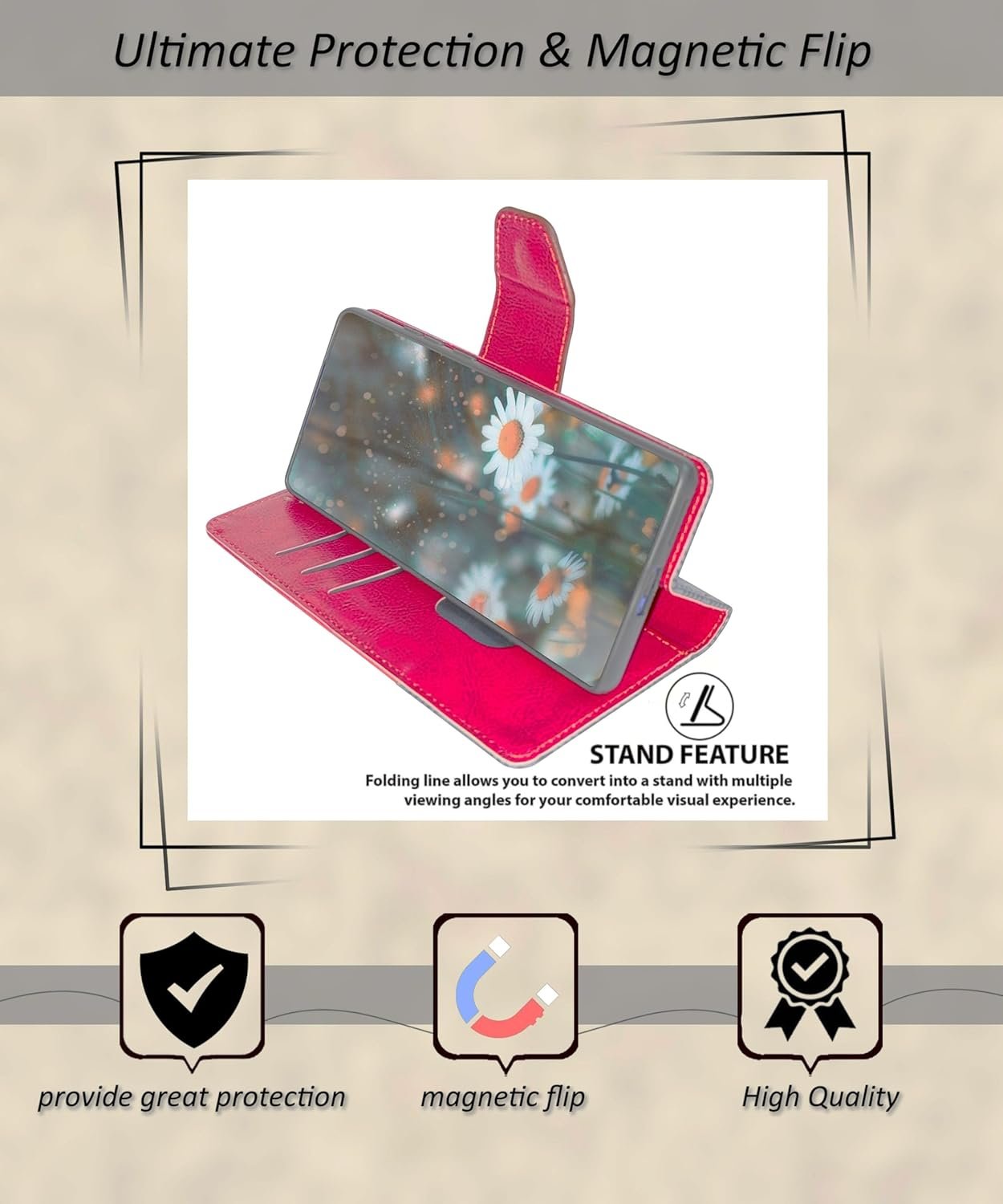 Flip Cover for OnePlus Nord CE5 5G Back Cover Case with Magnatic Closure | Inbuilt Stand | Card & Money Pocket (Dual Red) - Image 3