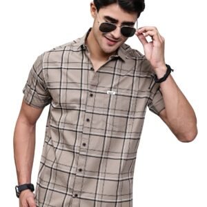 Majestic Man Slim Fit Pure Cotton Half Sleeve Checked Casual Shirt