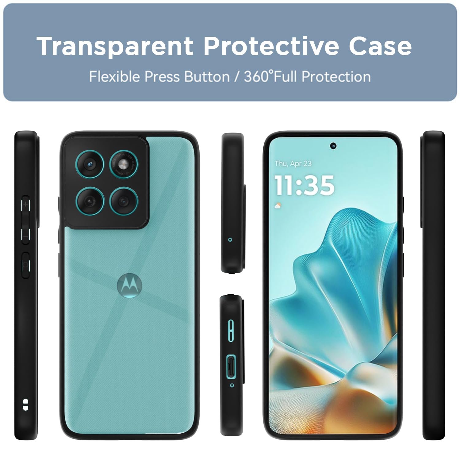 Pikkme Back Cover for Motorola Moto Edge 60 5G / Motorola Moto Edge 60 Fusion 5G | Shockproof Sleek Hybrid Armor Bumper Case (Black) - Image 3