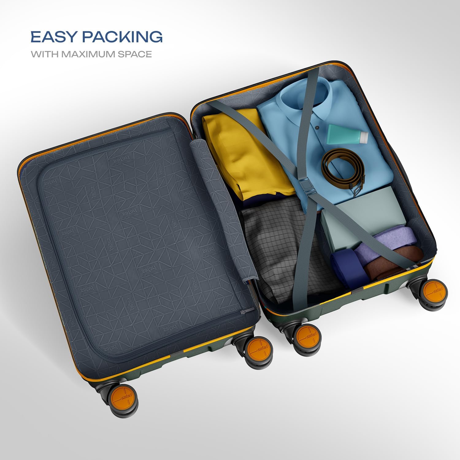 Safari Cabin Polycarbonate Spinner Thorium Neo 8 Wheels 55Cm Size Trolley Bag, Hard Case, 360º Wheeling Carry-On Luggage for Men & Women, Travel Bag, Suitcase for Travel, Dusk Green - Image 5