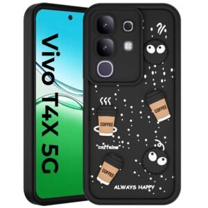 A rtistque Back Cover Case for Vivo T4x 5G Cute Fun Cartoon 3D | Silicone Case | Camera Protection | Body Protection | Shock Proof Cover | Vivo T4x 5g Back Cover – Black