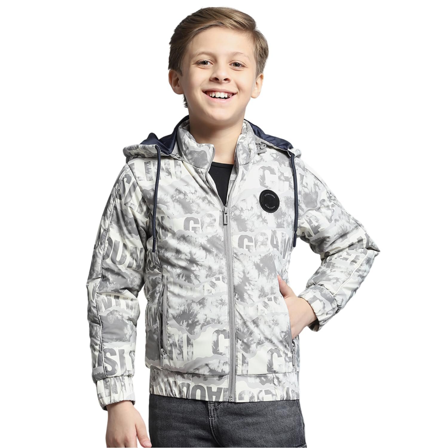 Monte Carlo Boys Printed Grey Detachable Hood Full Sleeve Jacket