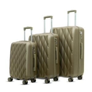 AMERICAN TRAVELLER TourisDiamon ABS Hard Shell Trolley Bag Set of 3 Pcs |Durable Suitcase Luggage with Easy Repair Option |8 Dual Swiveling Wheels & Telescopic Handle for Traveling (3, Khaki)