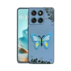 Amazon Brand – Solimo 3D Butterfly Embroidered | Fancy | Flexible | Slim Fit | Soft Back Cover for Motorola Moto Edge 60 Fusion 5G – Blue