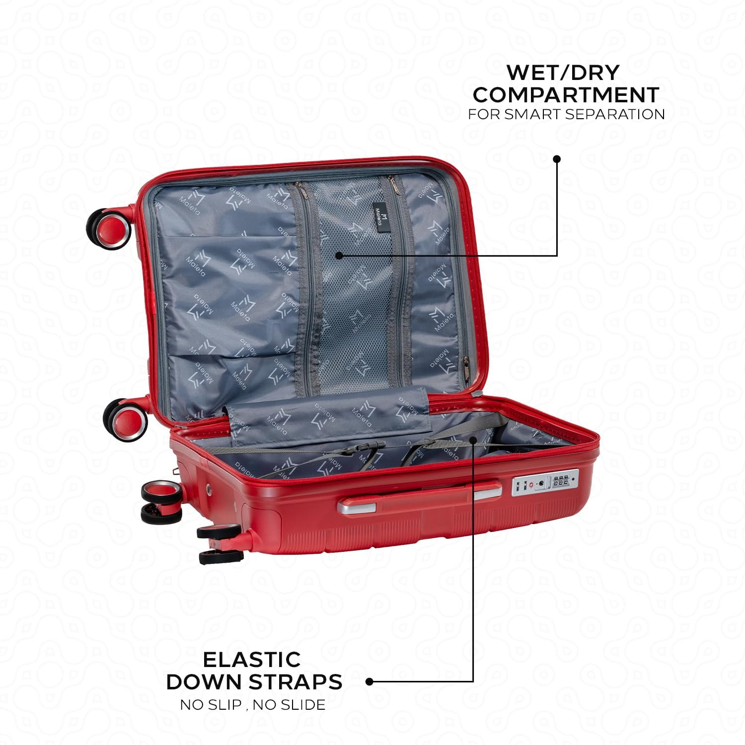 Maleta Pearl Set | Hardcase Luggage, TSA Lock| Trolley Bags for Travel | Luggage Bags for Travel | Suitcase (Set of 3 (Small+Medium+Large), Red) - Image 4