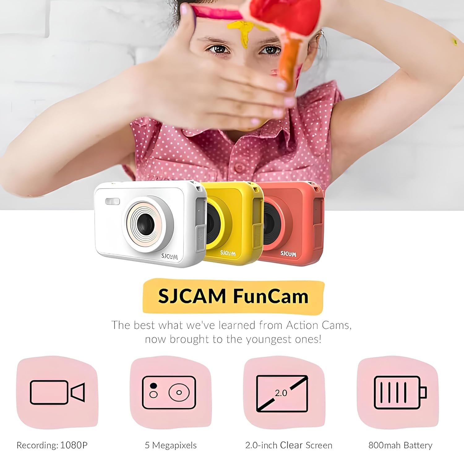 SJCAM FunCam 2" LCD Kids HD Digital Action Camera with in-Built Games for Children & Adult Kids (Blue) - Image 3