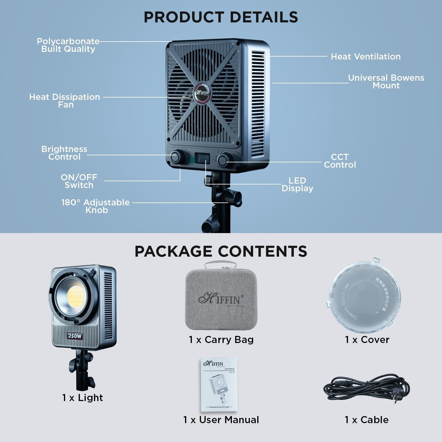 HIFFIN HF-250PRO Wonder Series 250W LED Studio Light | 17,800lm High Brightness | CRI 95+ | CCT 2700K-6500K | Bowens Mount | App Control | Professional Lighting Videography & Studio Setups - Image 10