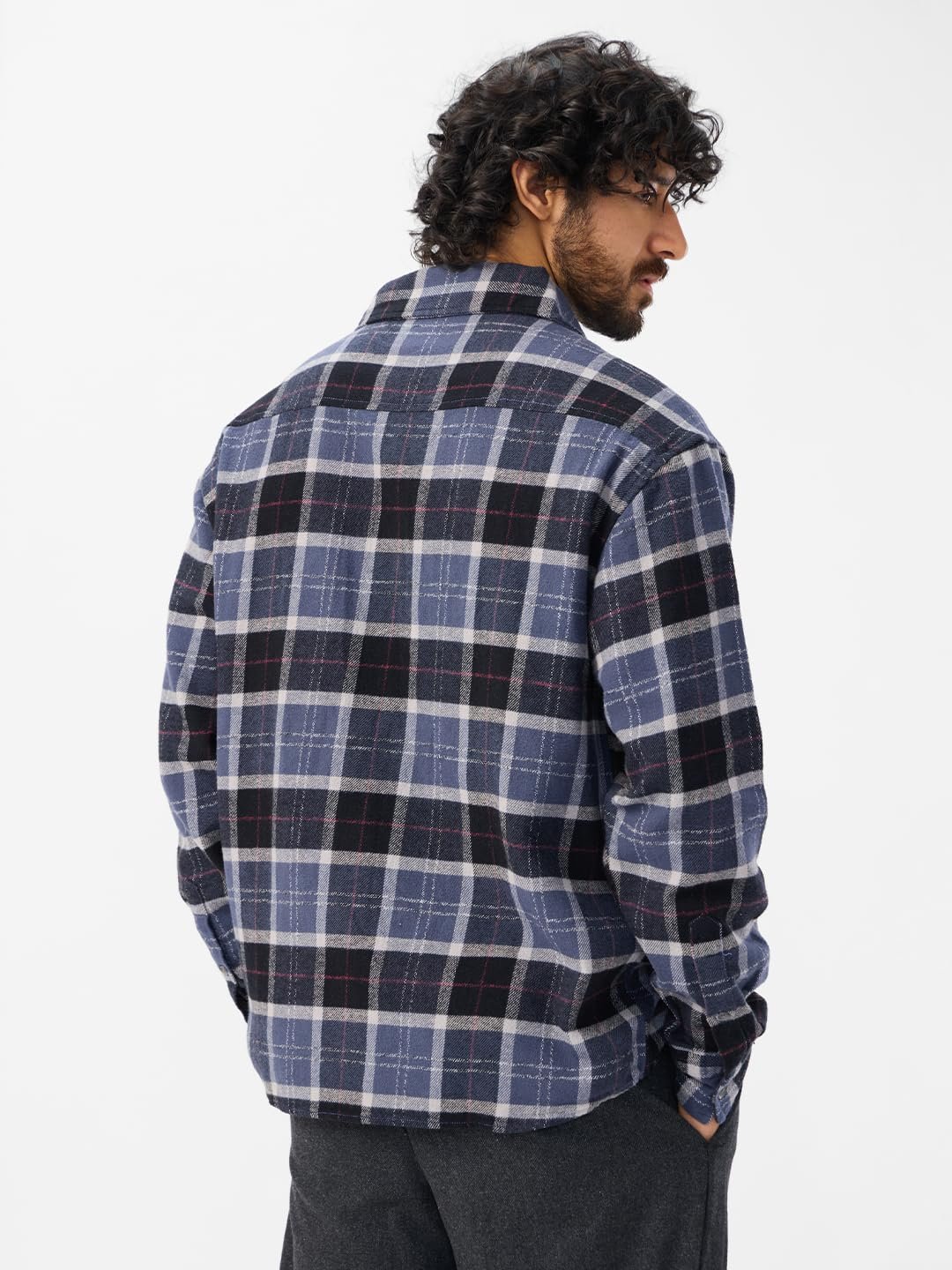 The Souled Store Plaid: Eclipse Men and Boys Long Sleeves Collared Neck Button Front Cotton Oversized Shackets - Image 4