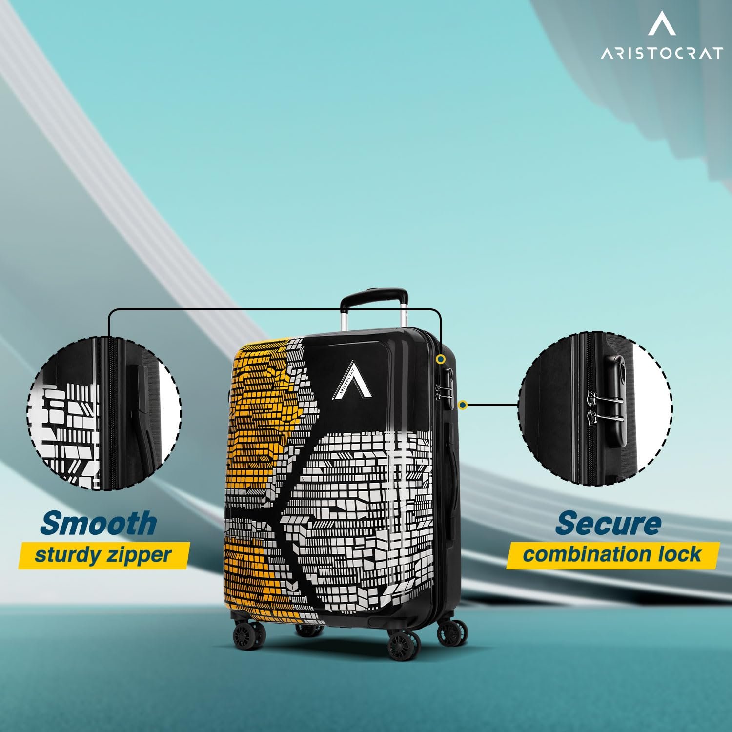 Aristocrat Bruce Check-in Trolley Bag 73cm | Large | Hard Luggage | Smooth 8-Wheel Suitcase | Secure Combination Lock with Sturdy Zipper | Full Fabric Convipack | 5-Year Warranty (Orange) - Image 3