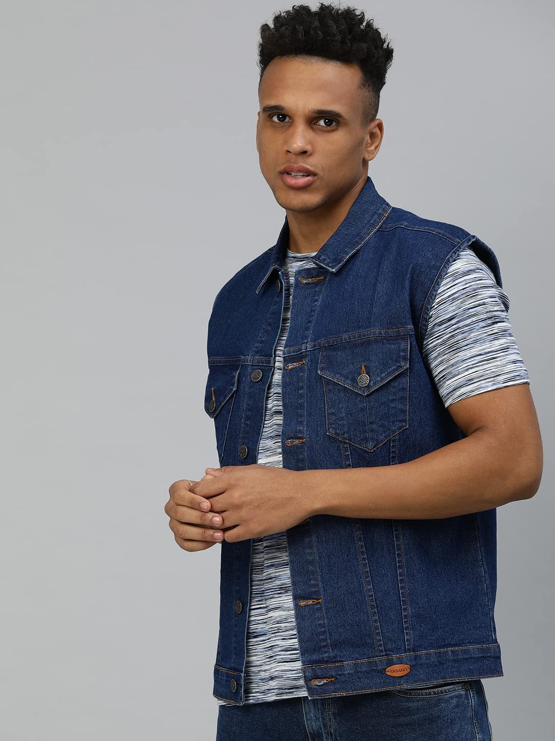 Urbano Fashion Men's Regular Fit Washed Sleeveless Denim Jacket - Image 4