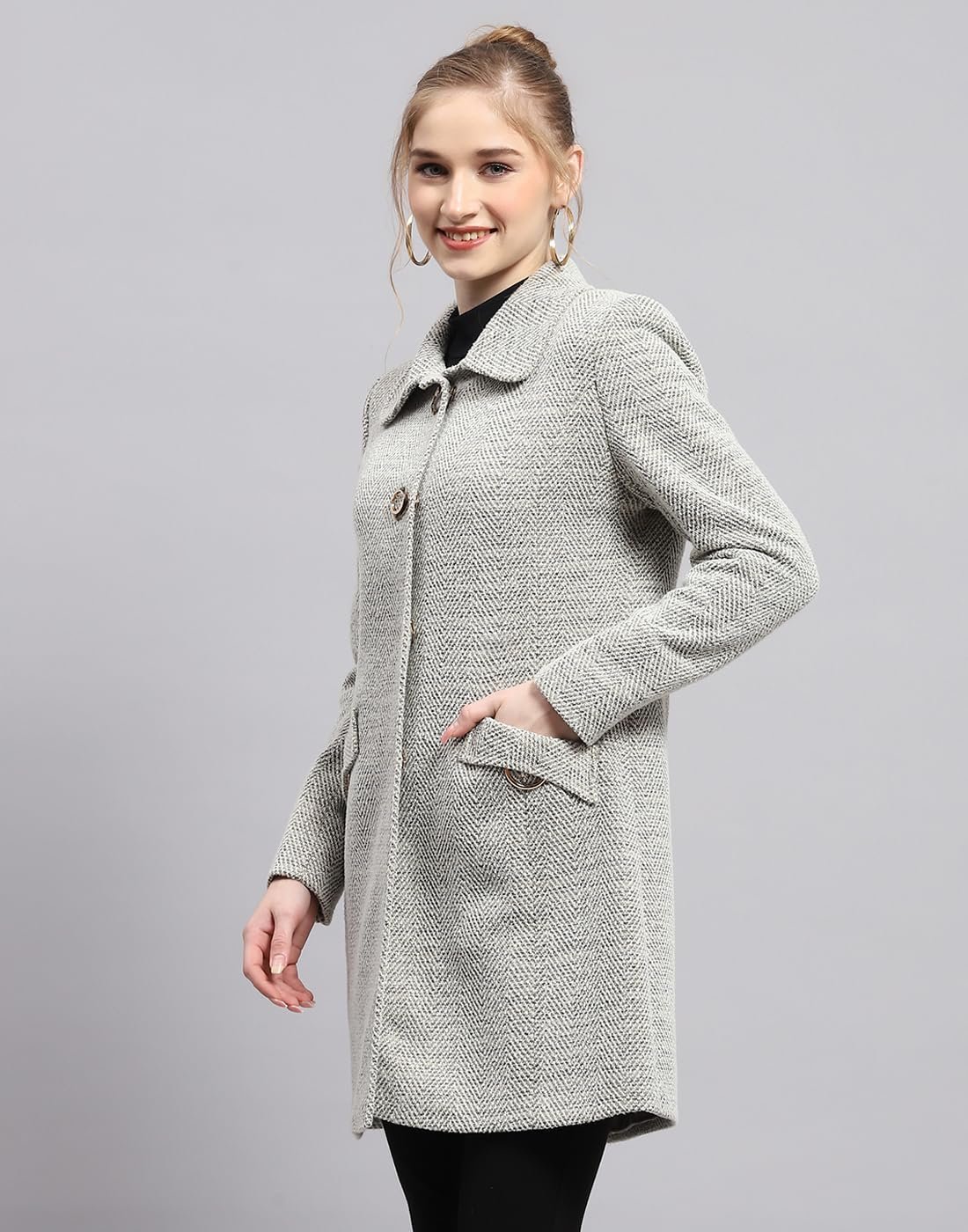 Monte Carlo Womens Self design Collared Neck Full Sleeve Coat (224067342) - Image 2