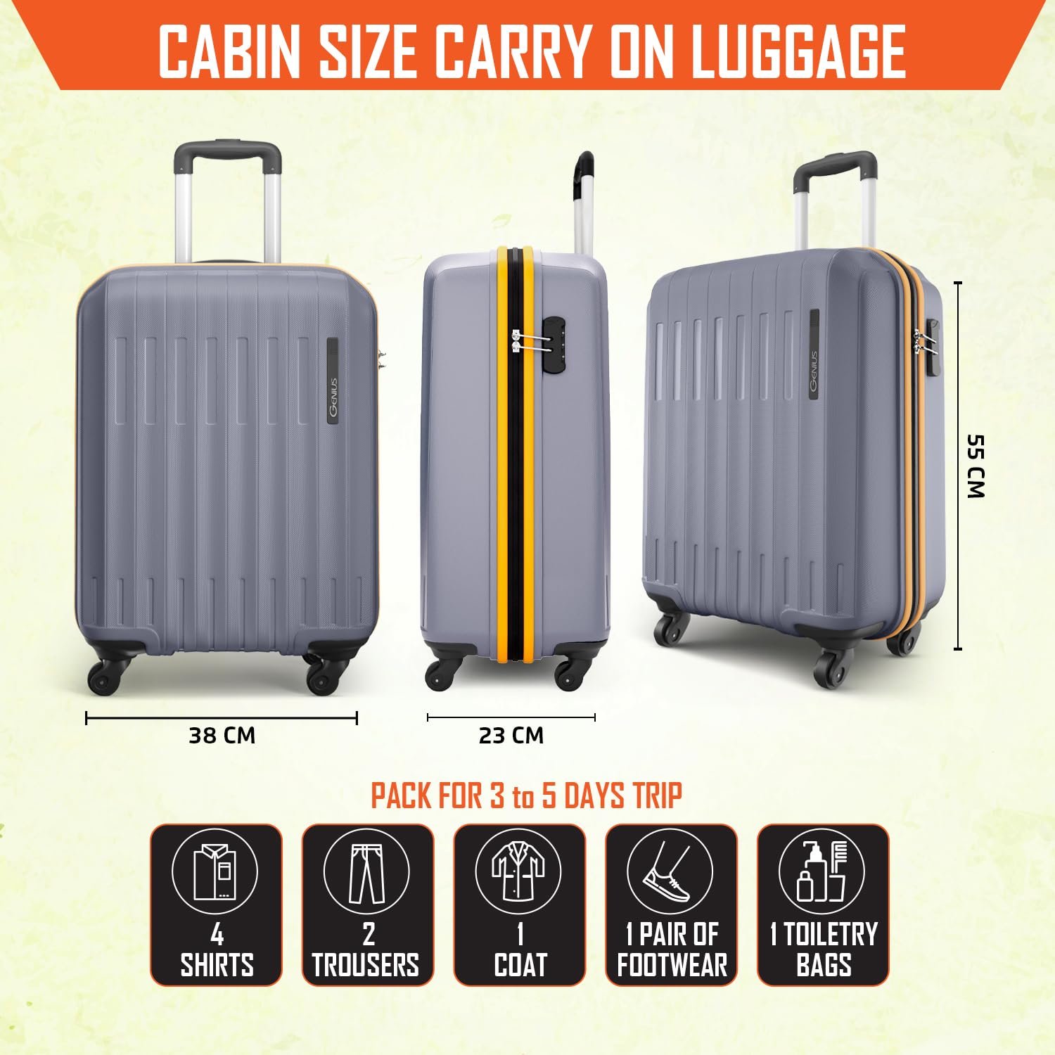 Safari Genius Alley 55cm Cabin Trolley Bag Hard Case Polypropylene, 4 Spinner Wheels, 360 Degree Wheeling Carry on Luggage, Travel Bag, Suitcase for Travel, Trolley Bags for Travel, Flintstone - Image 7