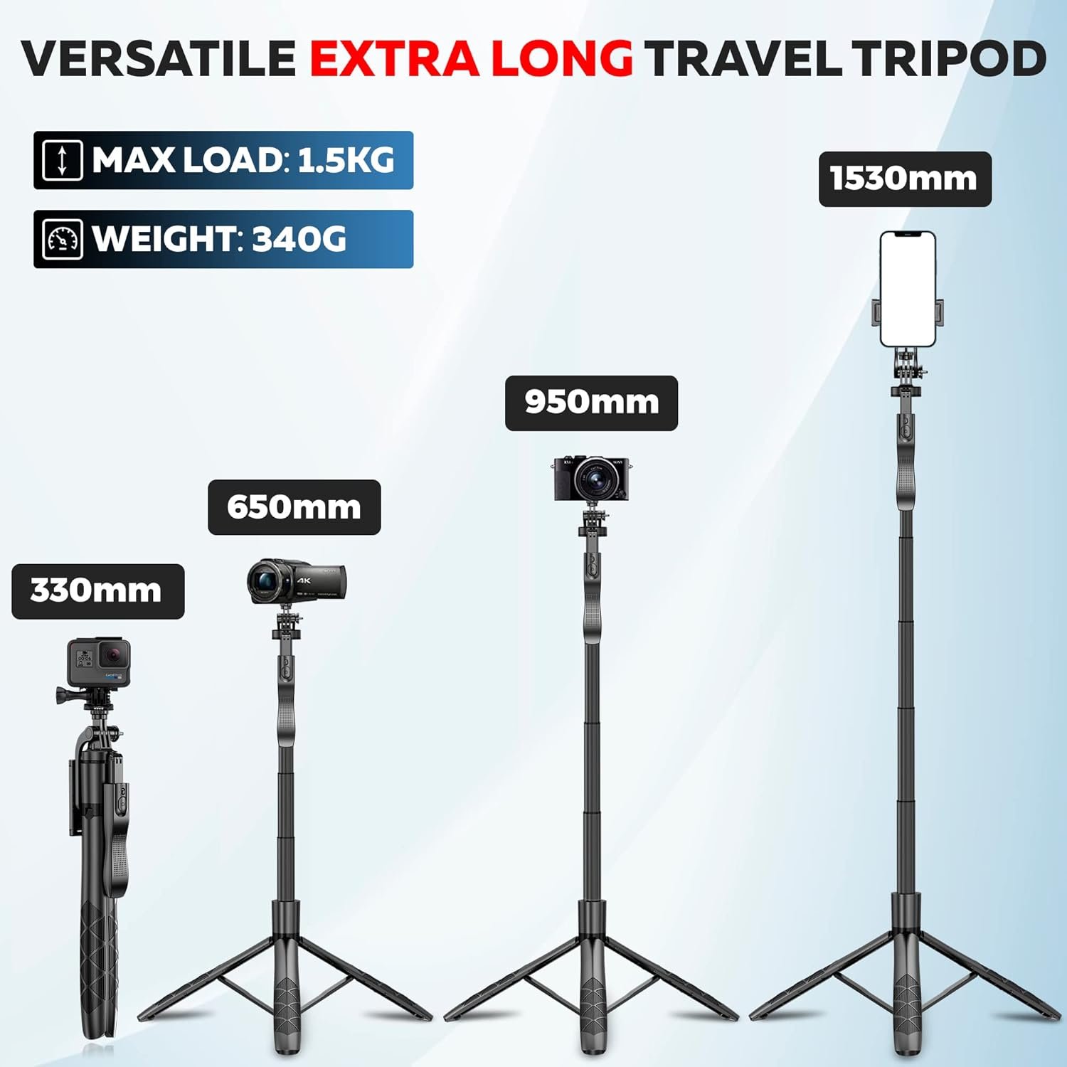 WeCool S5 Selfie Stick with Tripod Stand, 6section Telescopic Pole with 62in/158cm Long Stick, Ultimate Stability with 360°Rotating Handle & Reinforced Tripod Stand, Selfie Stick for Photos &Vlogging - Image 6