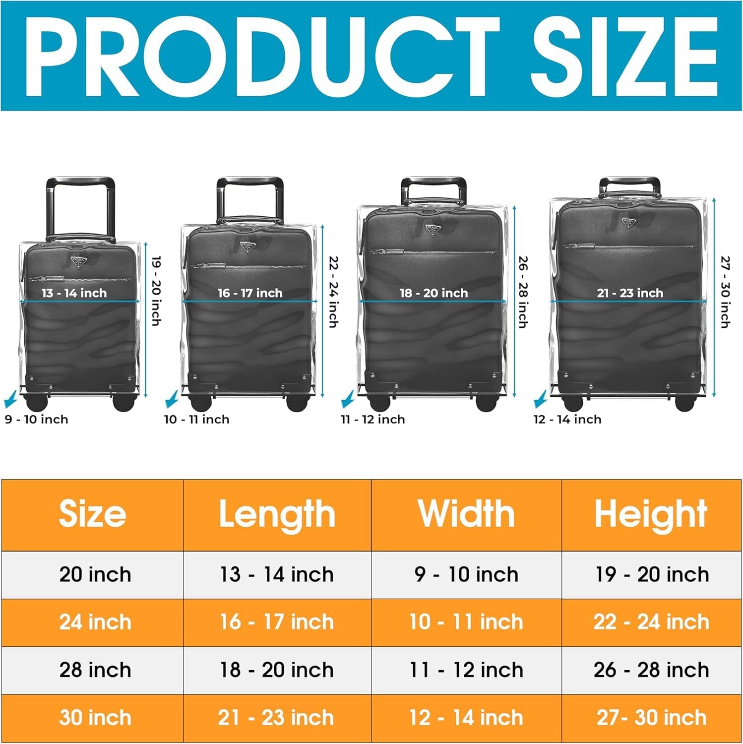 20 inch Trolley Bag Cover/Suitcase Bag Cover/PVC Trolley Cover Protector/Waterproof Dustproof Luggage Cover/Zippered Clear PVC Suitcase Cover Protectors (Black, Pack of 1, 20 Inch Small) - Image 7