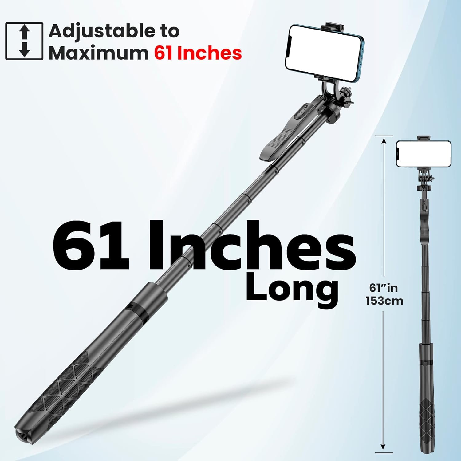 WeCool S5 Selfie Stick with Tripod Stand, 6section Telescopic Pole with 62in/158cm Long Stick, Ultimate Stability with 360°Rotating Handle & Reinforced Tripod Stand, Selfie Stick for Photos &Vlogging - Image 2