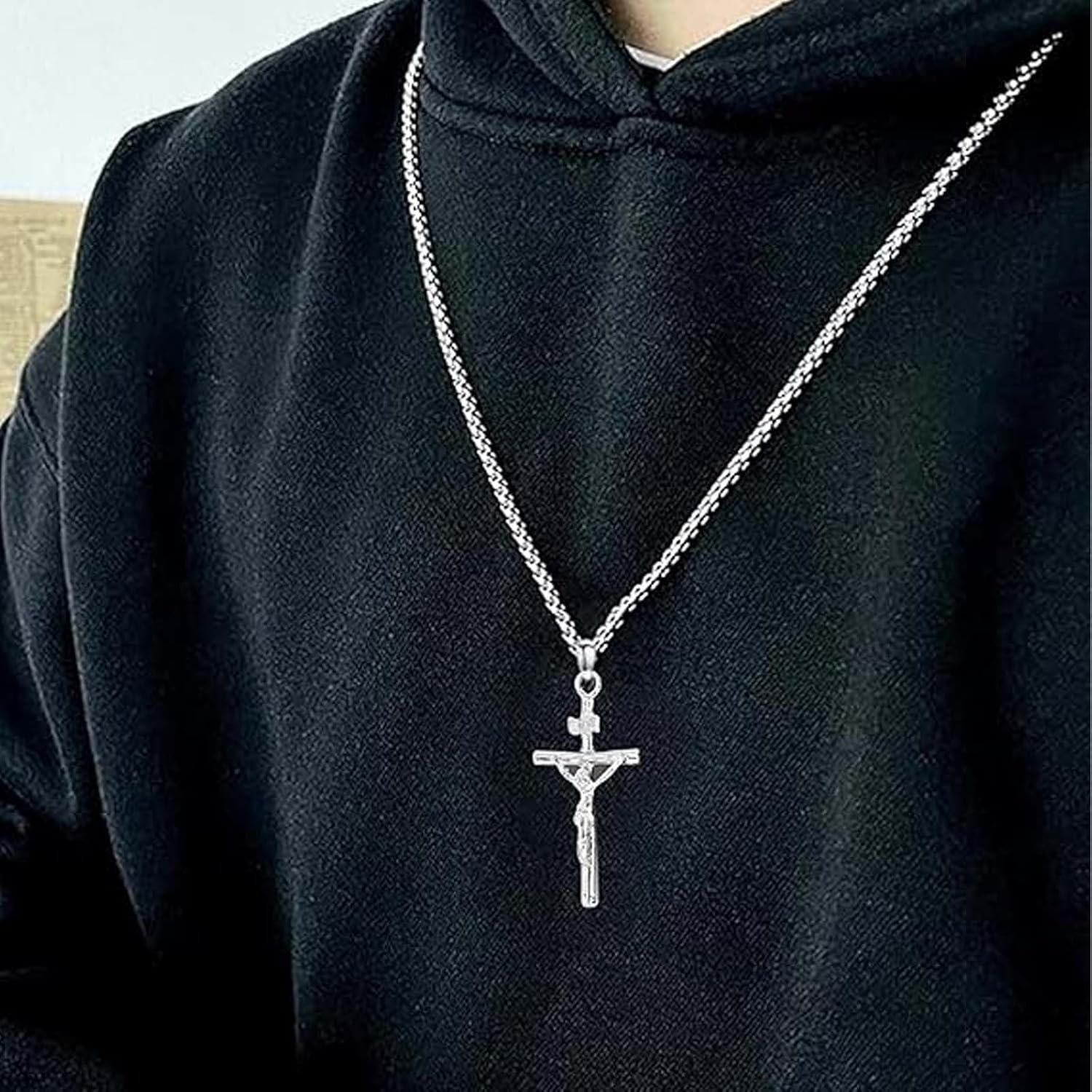 2 PCS Cross Necklace, Jesus Cross Chain for Men and Women, Stainless Steel Pendant Necklace, Silver and Gold Cross Chain, Gift for Christmas, Valentine, Birthday, Anniversary - Image 4