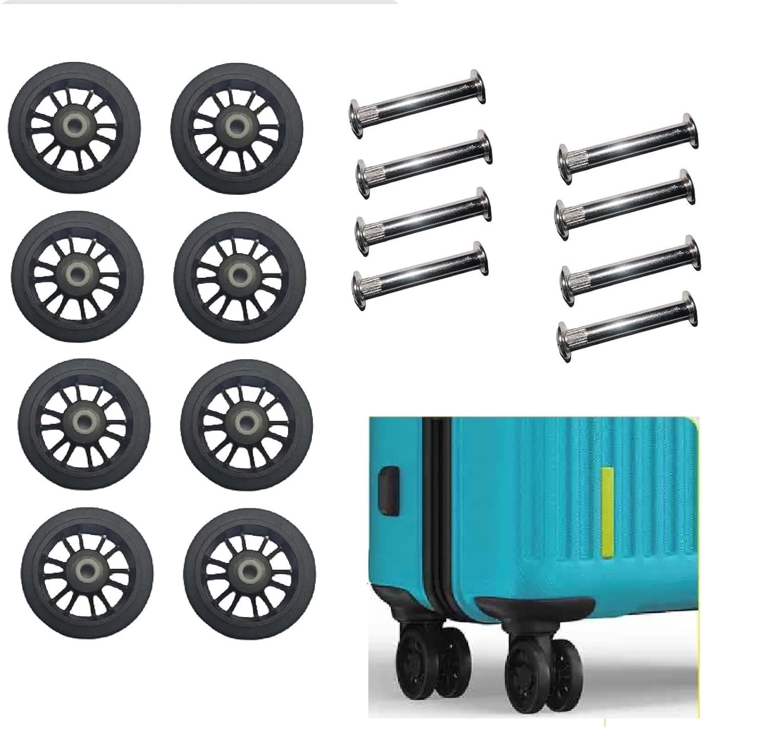 Luggage Wheel,Handle,Lock Only for Replacement and Repair for VIP, Safari, Skybag, Amrican Tourister Suitcases Luggage Part (4.5 CM For 8 Wheeler (8 Pcs))