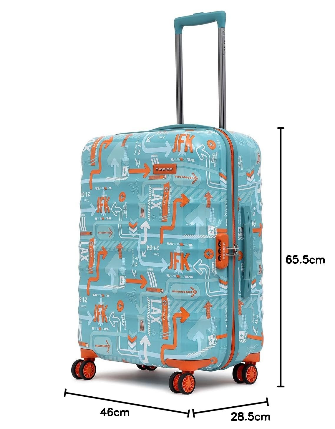 uppercase JFK 66Cm|Hardsided Check-in Trolley Bag|Sustainable Eco Polycarbonate Printed Luggage|8 Wheel Trolley Bag|Speed_Wheel Suitcase for Men&Women|2000 Days Warranty(Teal Blue - Image 9