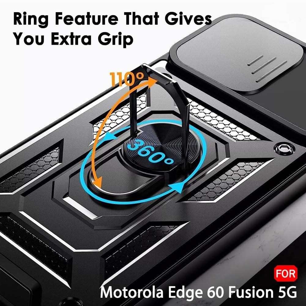 Luxe® Back Cover for Motorola Edge 60 5G / Motorola Edge 60 Fusion 5G | D10 Tough Armor Case | Sliding Camera Shield | 360° Protection | Kickstand Ring Holder | Military-Grade Shockproof Bumper Case - Image 8