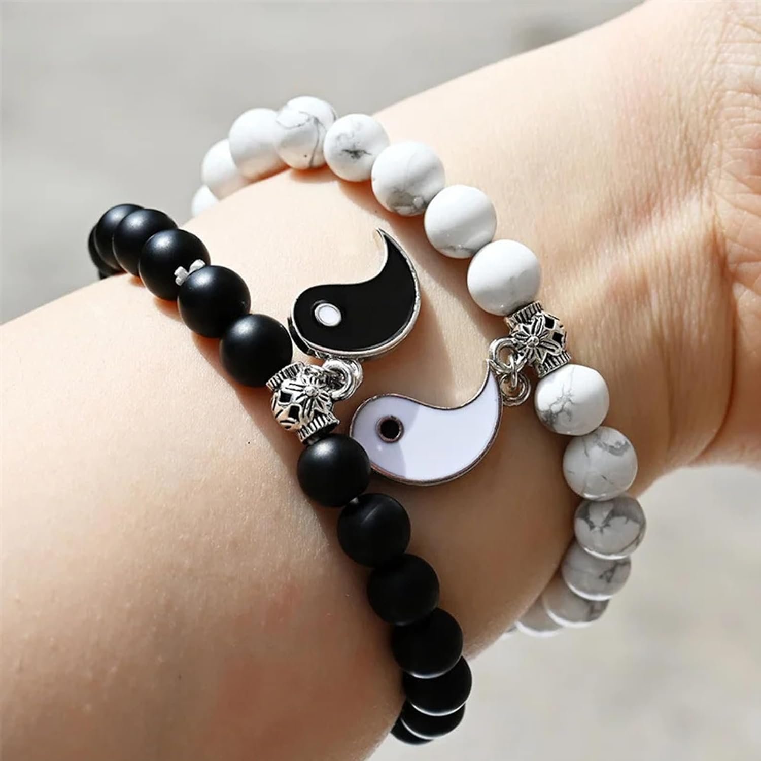 Fashion Frill Couple Bracelets Black & White Onyx Stretchable Wrist Band Bracelet For Women Men Boys Girls Love Gifts Friendship Promise Bracelets - Image 5