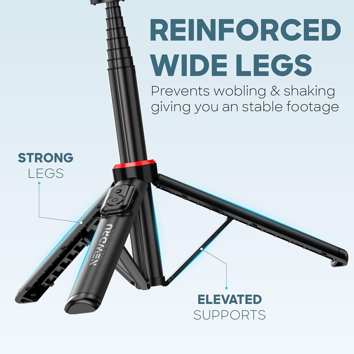 NEWDRU LumiTripod Adjustable Tripod with LED Lights - 360° Rotation & 8 Telescopic Rods | Bluetooth Remote - Selfie Stick with Tripod Stand for Vlogging, Makeup, Photography & Video - Image 3